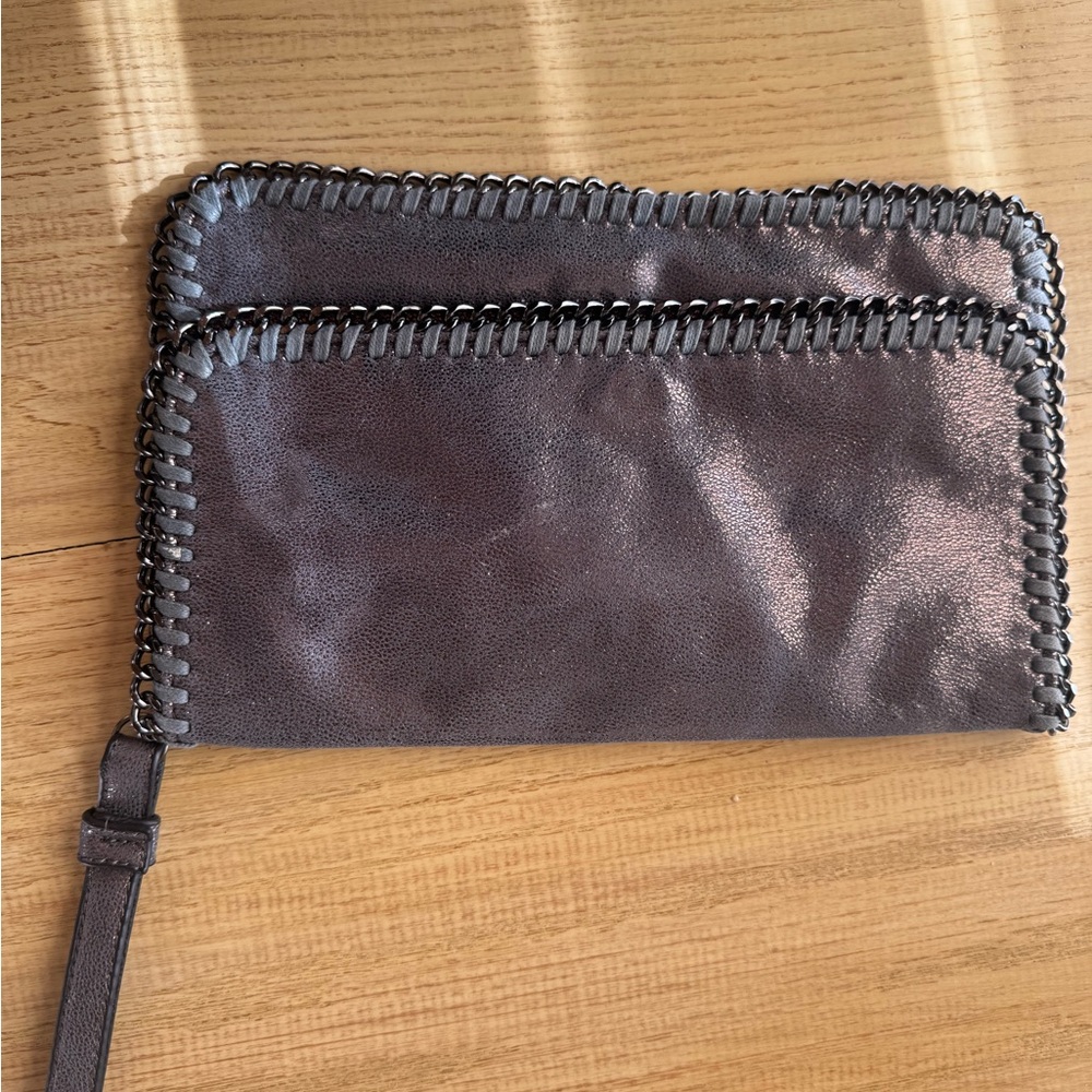 Gray  soft leather  wristlet
